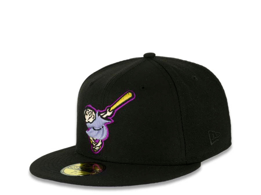 San Diego Padres New Era MLB 59FIFTY 5950 Fitted Cap Hat Black Crown/Visor Purple/Metallic Gold Swinging Friar Logo 40th Anniversary Side Patch