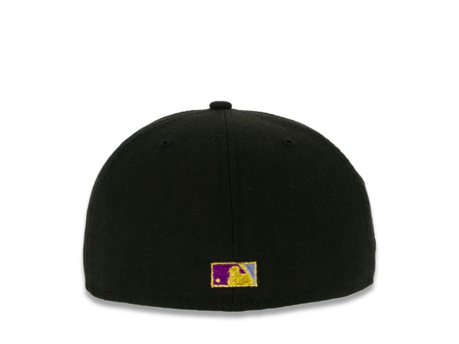San Diego Padres New Era MLB 59FIFTY 5950 Fitted Cap Hat Black Crown/Visor Purple/Metallic Gold Swinging Friar Logo 40th Anniversary Side Patch
