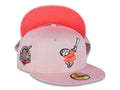 San Diego Padres New Era MLB 59FIFTY 5950 Fitted Cap Hat Pink Crown/Visor Pink Glow/White “Swinging Friar” Logo 40th Anniversary Side Patch Pink UV