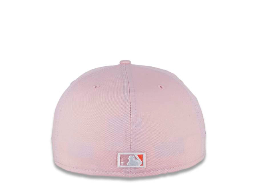 San Diego Padres New Era MLB 59FIFTY 5950 Fitted Cap Hat Pink Crown/Visor Pink Glow/White “Swinging Friar” Logo 40th Anniversary Side Patch Pink UV