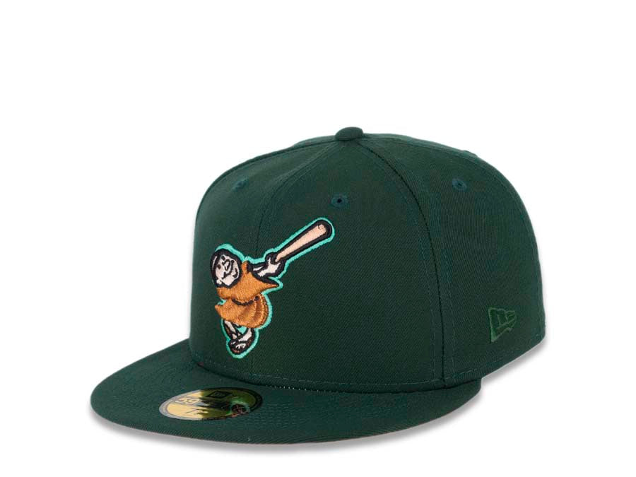 San Diego Padres New Era MLB 59FIFTY 5950 Fitted Cap Hat Dark Green Crown/Visor Metallic Copper/Peach Friar Logo 40th Anniversary Side Patch Peach UV