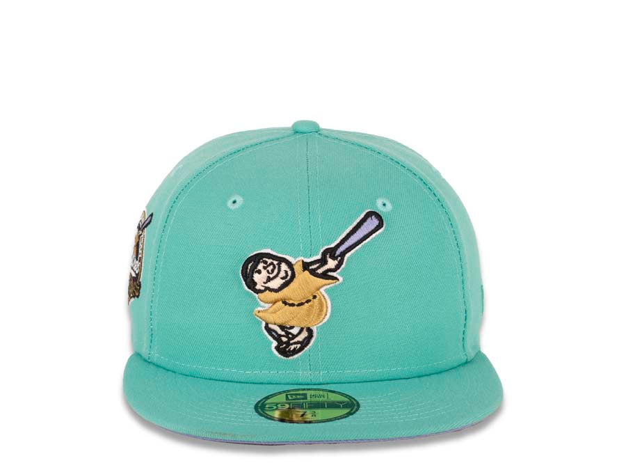 San Diego Padres New Era MLB 59FIFTY 5950 Fitted Cap Hat Clear Mint Crown/Visor Bronze “Swinging Friar” Logo 40th Anniversary Side Patch Sky