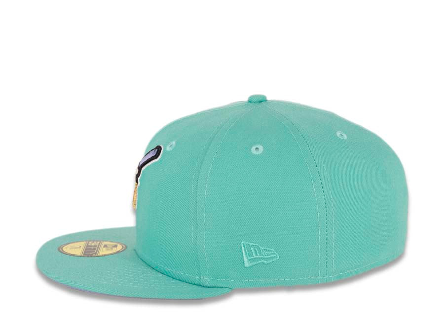 San Diego Padres New Era MLB 59FIFTY 5950 Fitted Cap Hat Clear Mint Crown/Visor Bronze “Swinging Friar” Logo 40th Anniversary Side Patch Sky