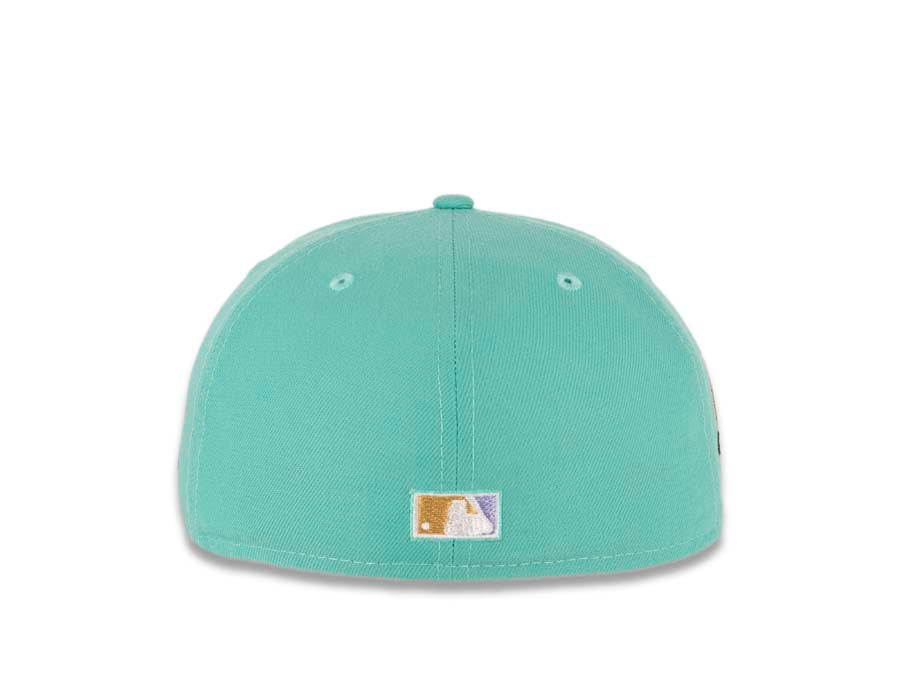 San Diego Padres New Era MLB 59FIFTY 5950 Fitted Cap Hat Clear Mint Crown/Visor Bronze “Swinging Friar” Logo 40th Anniversary Side Patch Sky
