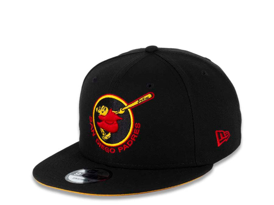 San Diego Padres New Era MLB 9FIFTY 950 Snapback Cap Hat Black Crown/Visor Red/Yellow “Friar” Logo 1978 All-Star Game Side Patch Yellow UV