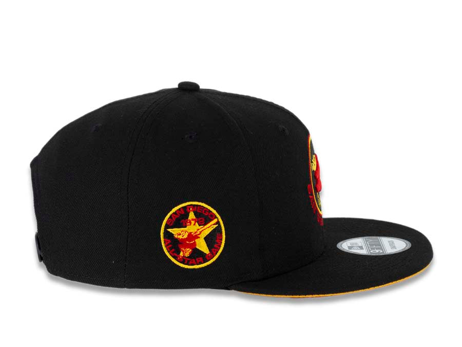 San Diego Padres New Era MLB 9FIFTY 950 Snapback Cap Hat Black Crown/Visor Red/Yellow “Friar” Logo 1978 All-Star Game Side Patch Yellow UV