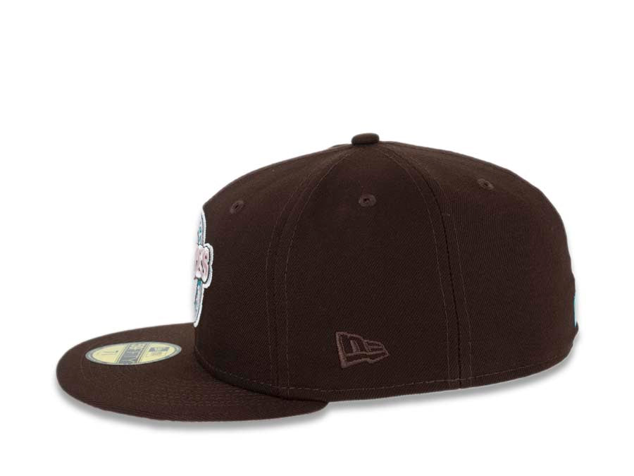 San Diego Padres New Era MLB 59FIFTY 5950 Fitted Cap Hat Dark Brown Crown/Visor Pink/Teal Baseball Club Retro Logo 2016 All-Star Game Side Patch