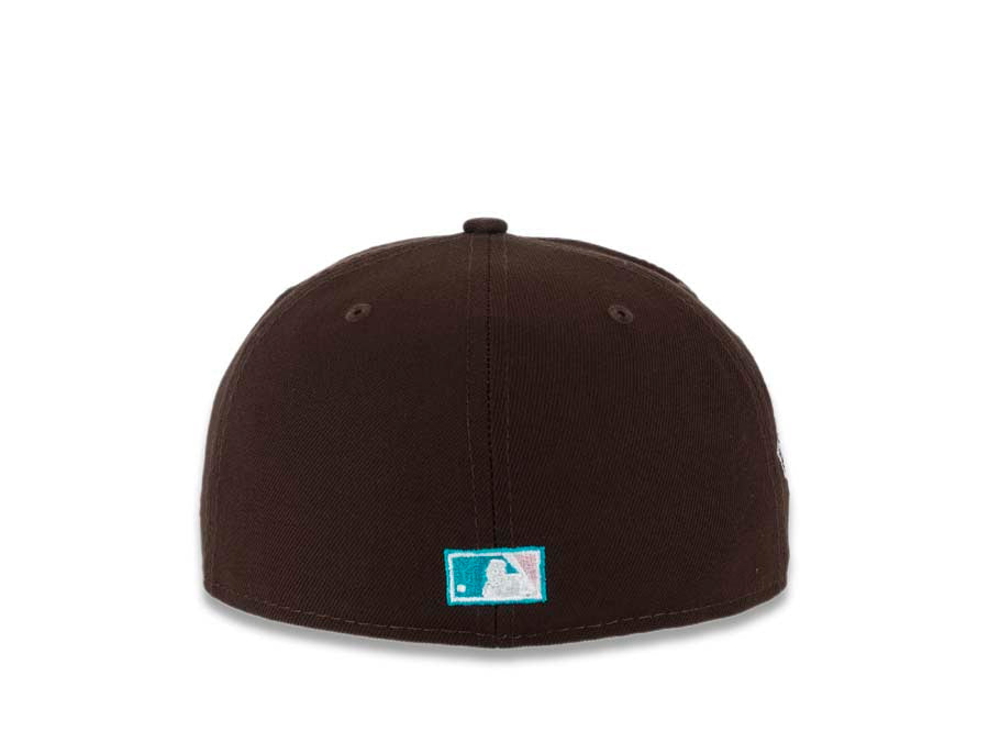 San Diego Padres New Era MLB 59FIFTY 5950 Fitted Cap Hat Dark Brown Crown/Visor Pink/Teal Baseball Club Retro Logo 2016 All-Star Game Side Patch