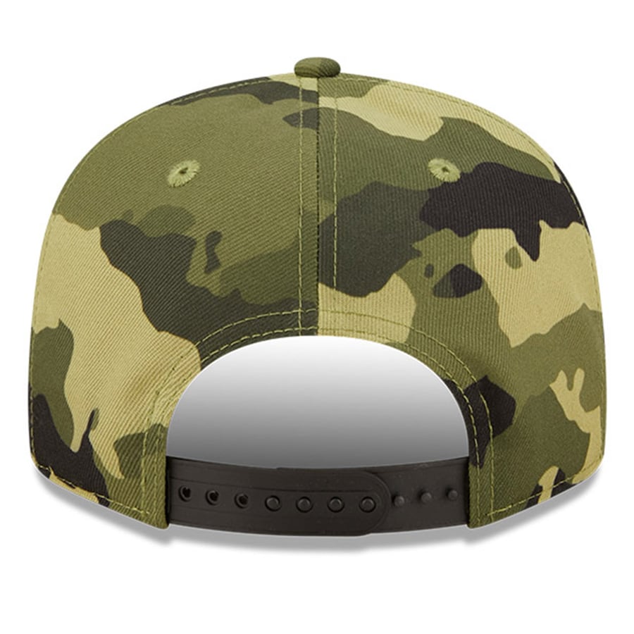 Los Angeles Anaheim Angels New Era MLB 9FIFTY 950 Snapback Cap Hat Camo Crown/Visor Camo Flag/Gold Logo (2022 Armed Forces Day)