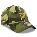 Detroit Tigers New Era MLB 9FORTY 940 Adjustable Cap Hat Camo Crown/Visor Camo Flag/Gold Logo (2022 Armed Forces Day)