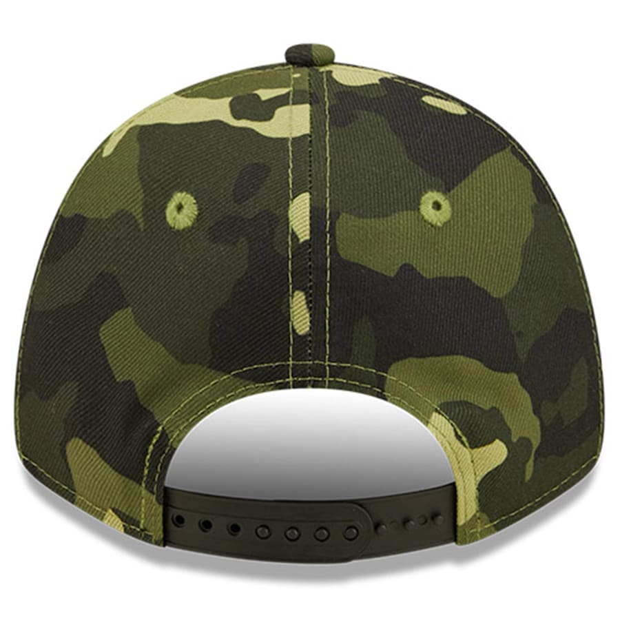 Texas Rangers New Era MLB 9FORTY 940 Adjustable Cap Hat Camo Crown/Visor Camo Flag/Gold Logo (2022 Armed Forces Day)