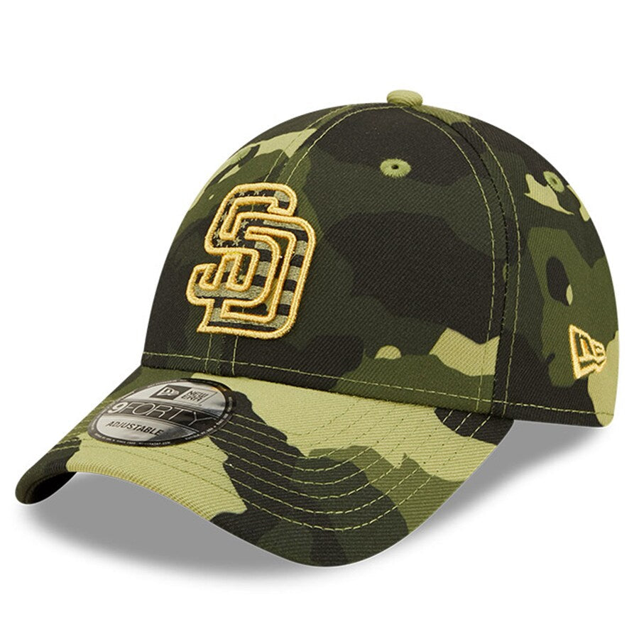(Youth) San Diego Padres New Era MLB 9FORTY 940 Adjustable Kid Cap Hat Camo Crown/Visor Camo Logo (2022 Armed Forces Day)