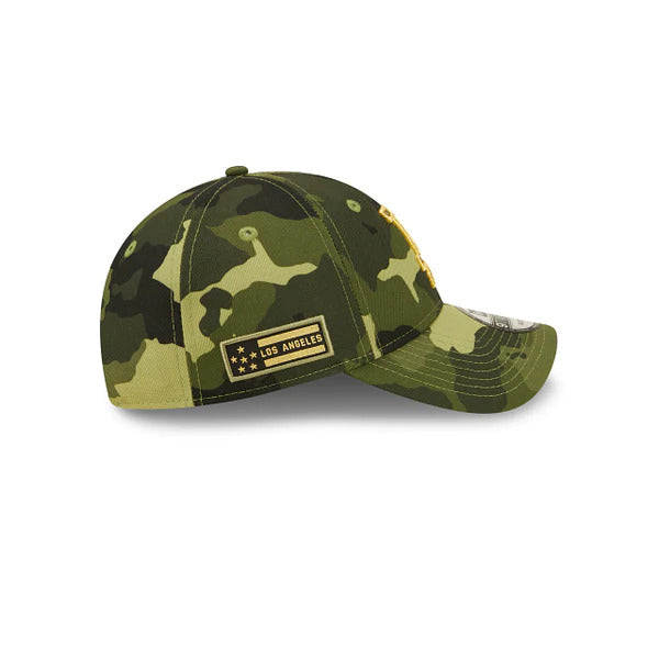 Los Angeles Dodgers New Era MLB 9TWENTY 920 Adjustable Cap Hat Camo Crown/Visor Camo Flag/Gold Logo (2022 Armed Forces Day)