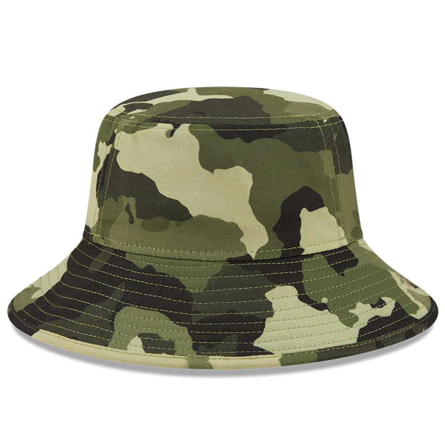 Los Angeles Dodgers New Era MLB Bucket Cap Hat Camo Crown/Visor Camo Flag/Gold Logo (2022 Armed Forces Day)