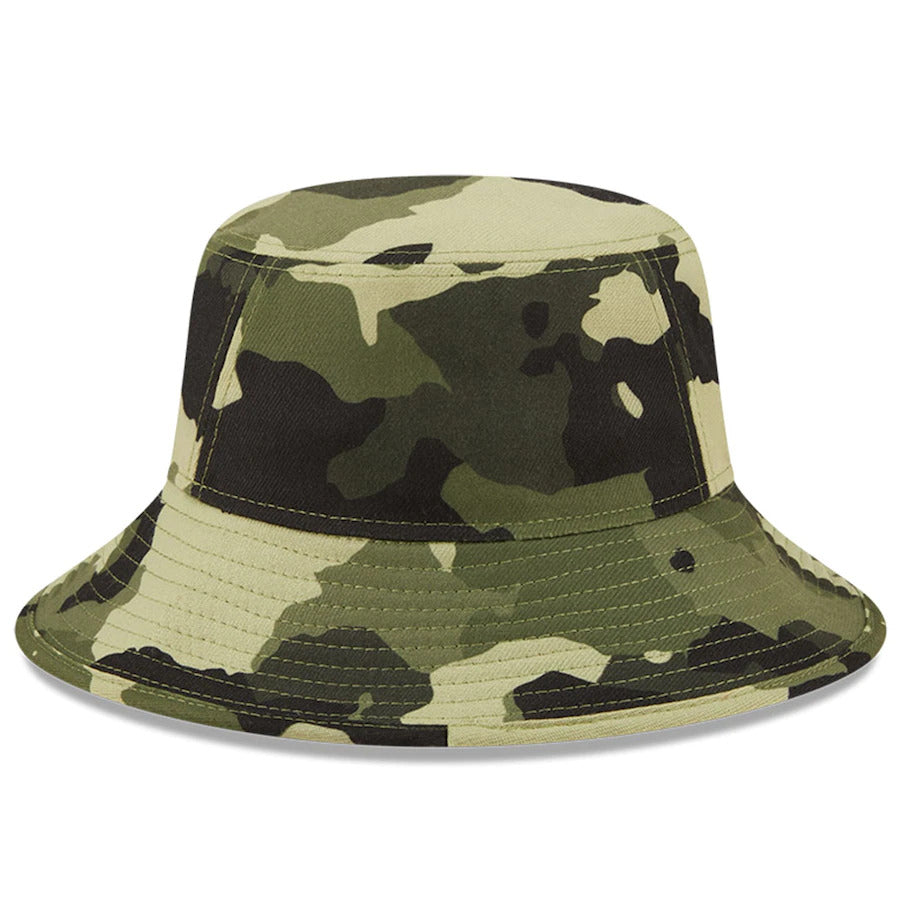 New York Yankees New Era MLB Bucket Cap Hat Camo Crown/Visor Camo Flag/Gold Logo (2022 Armed Forces Day)
