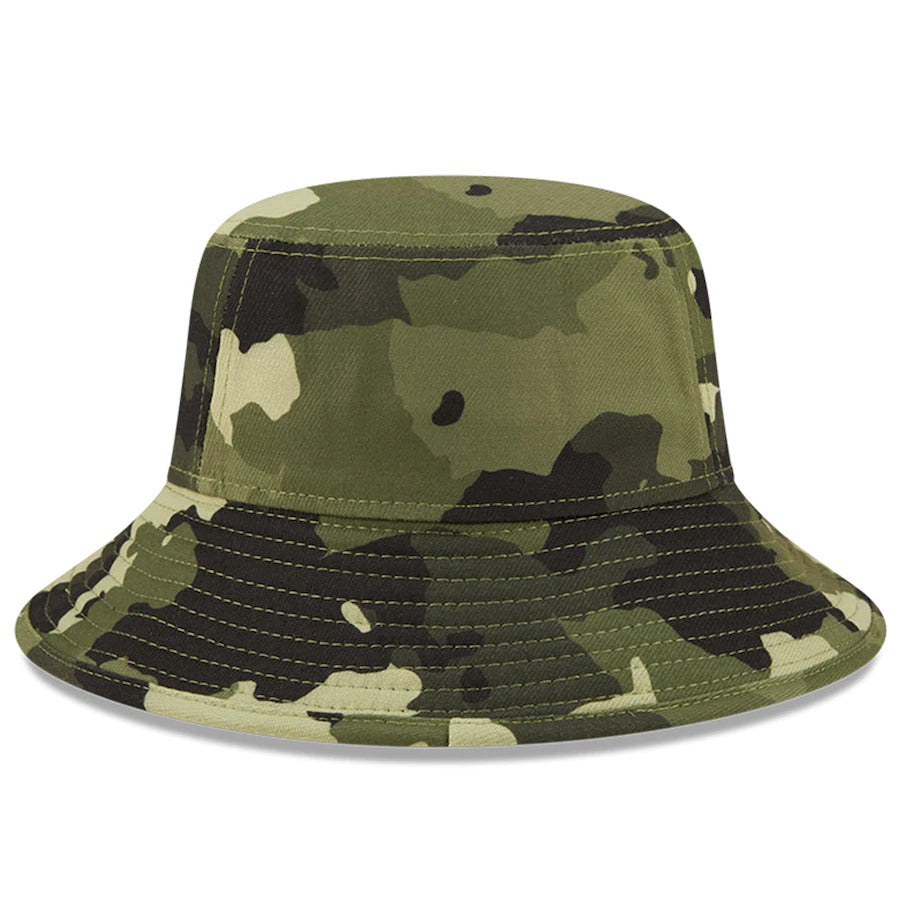 San Diego Padres New Era MLB Bucket Cap Hat Camo Crown/Visor Camo Flag/Gold Logo (2022 Armed Forces Day)