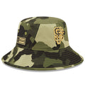 San Francisco Giants New Era MLB Bucket Cap Hat Camo Crown/Visor Camo Flag/Gold Logo (2022 Armed Forces Day)