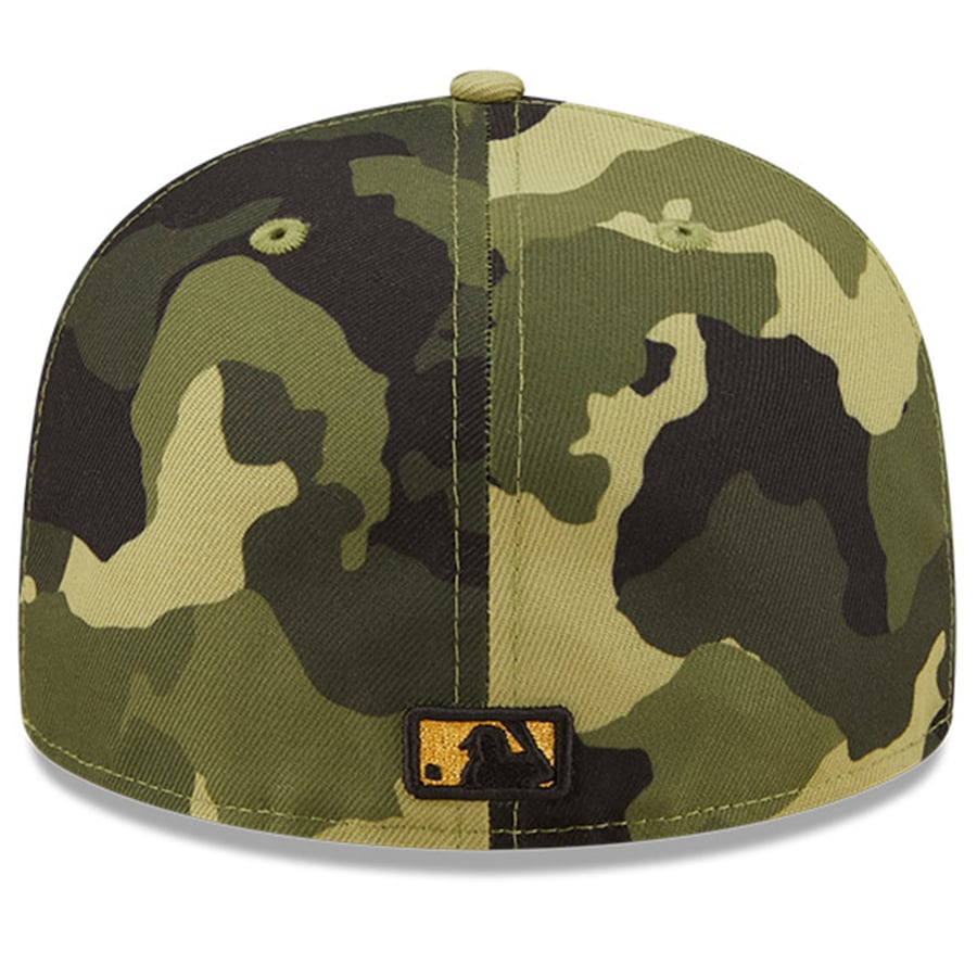 Houston Astros New Era MLB 59FIFTY 5950 Fitted Cap Hat Camo Crown/Visor Camo/Metallic Gold Logo (2022 Armed Forces Day)