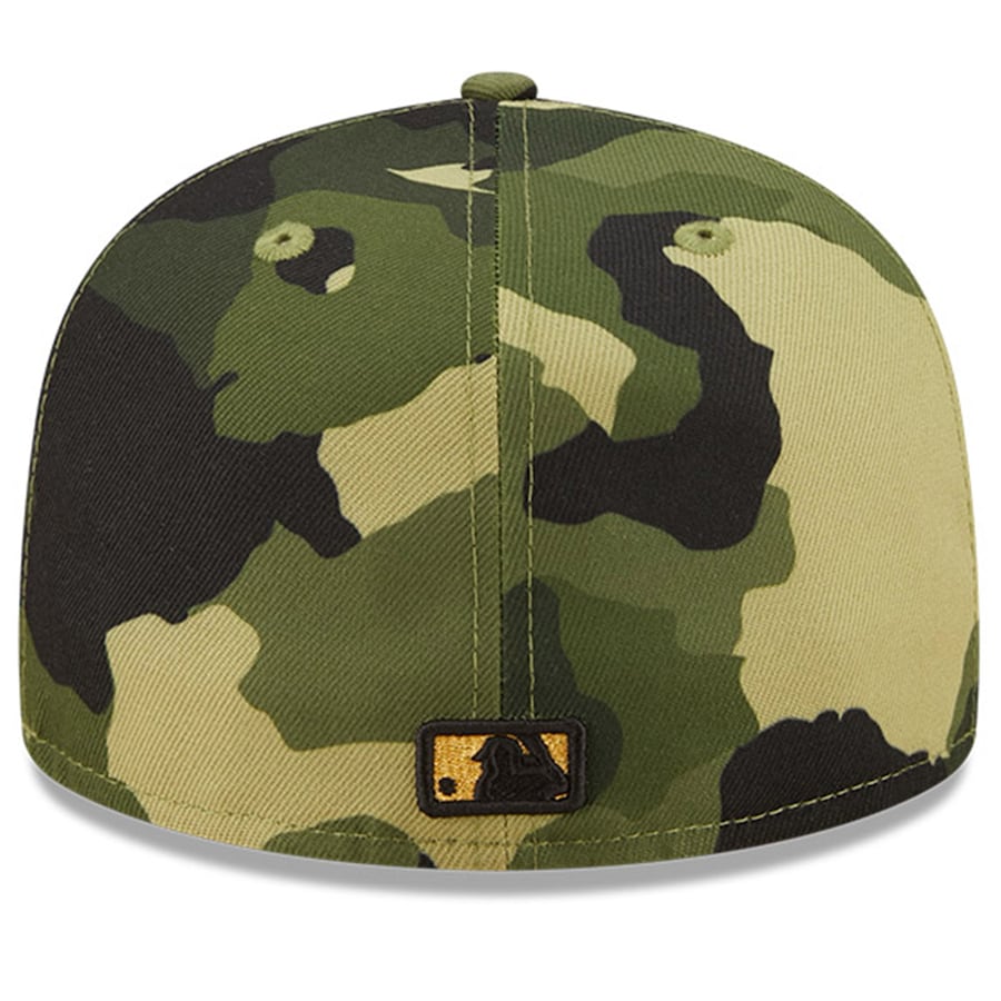 New York Yankees New Era MLB 59FIFTY 5950 Fitted Cap Hat Camo Crown/Visor Camo/Metallic Gold Logo (2022 Armed Forces Day)