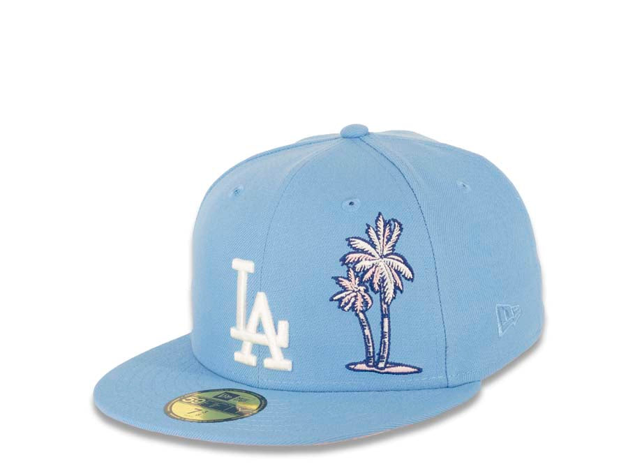 Los Angeles Dodgers New Era MLB 59FIFTY 5950 Fitted Cap Hat Sky Blue Crown/Visor White Logo with Palm Tree 1992 All-Star Game Side Patch