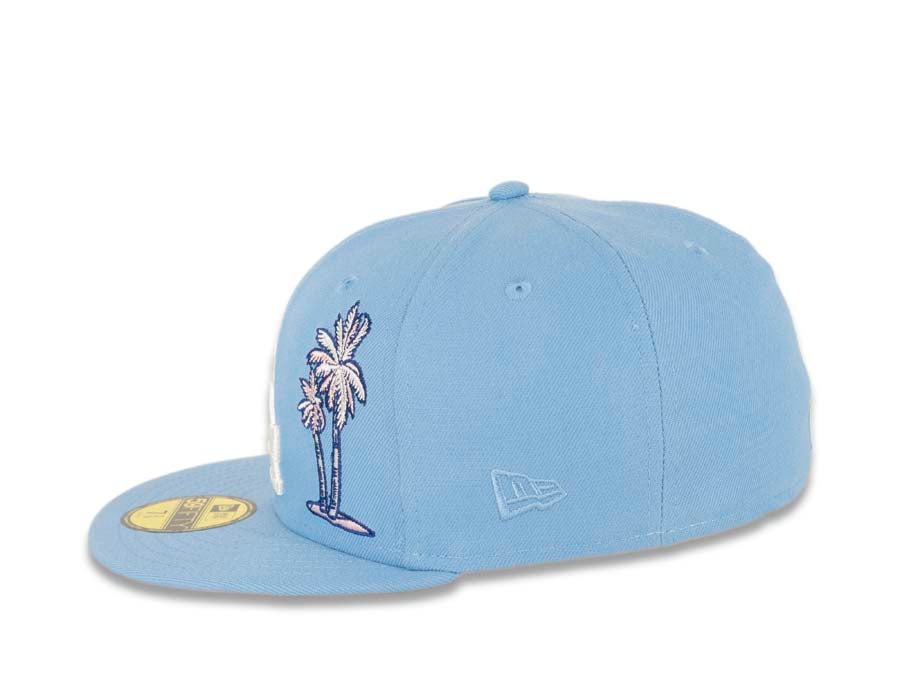Los Angeles Dodgers New Era MLB 59FIFTY 5950 Fitted Cap Hat Sky Blue Crown/Visor White Logo with Palm Tree 1992 All-Star Game Side Patch