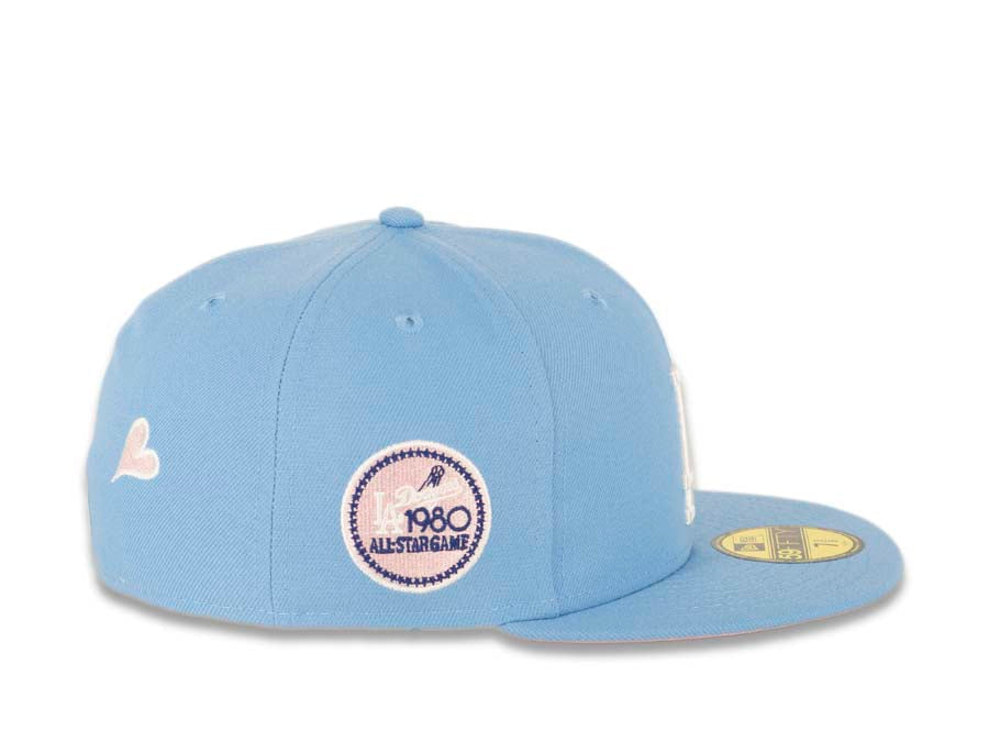Los Angeles Dodgers New Era MLB 59FIFTY 5950 Fitted Cap Hat Sky Blue Crown/Visor White Logo with Palm Tree 1992 All-Star Game Side Patch
