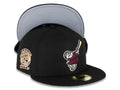 San Diego Padres New Era MLB 59FIFTY 5950 Fitted Cap Hat Black Crown/Visor Maroon/Pineapple Gold Swinging Friar Logo 25th Anniversary Side Patch