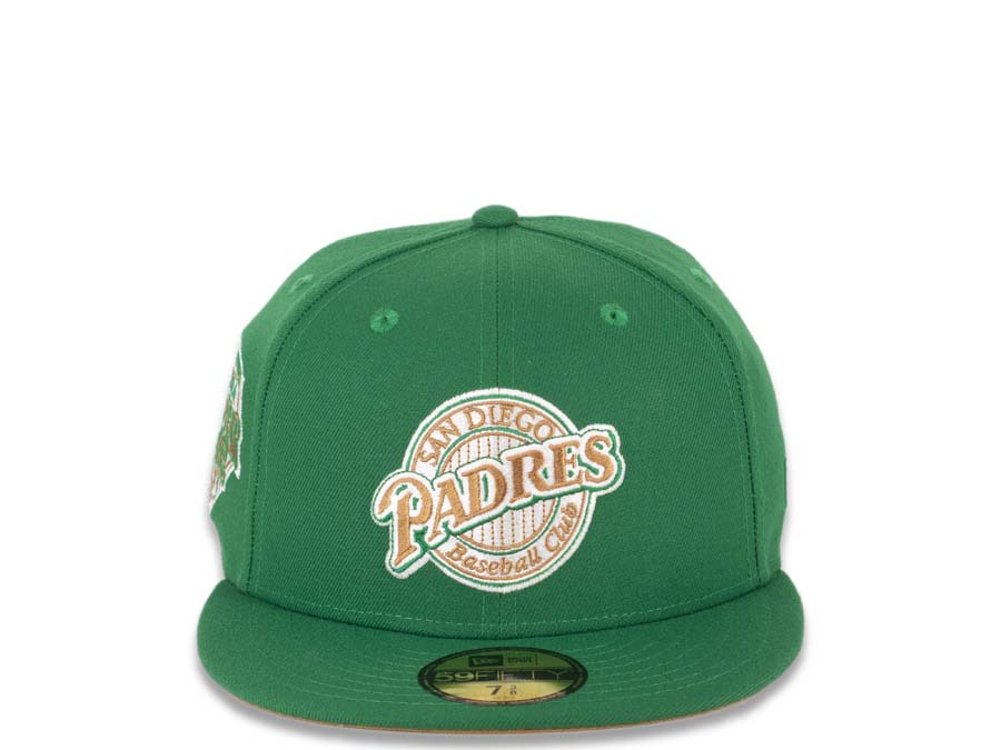San Diego Padres New Era MLB 59FIFTY 5950 Fitted Cap Hat Green Crown/Visor Bronze/White/Green Baseball Club Retro Logo 1992 All-Star Game Side Patch
