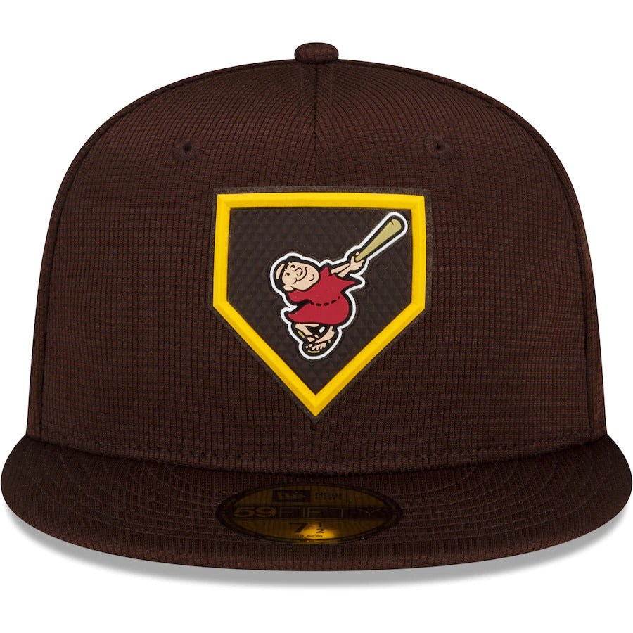 San Diego Padres New Era MLB 59FIFTY 5950 Fitted Cap Hat Brown Crown/Visor “Swinging Friar” Logo (2022 Clubhouse)