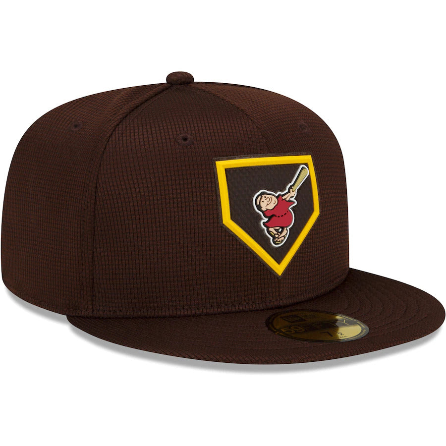 San Diego Padres New Era MLB 59FIFTY 5950 Fitted Cap Hat Brown Crown/Visor “Swinging Friar” Logo (2022 Clubhouse)