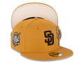 San Diego Padres New Era MLB 59FIFTY 5950 Fitted Cap Hat Panama Tan Crown/Visor Black Logo With Palm Trees 40th Anniversary Side Patch Cream UV