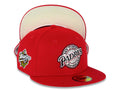 San Diego Padres New Era MLB 59FIFTY 5950 Fitted Cap Hat Red Crown/Visor Black/Cream Baseball Club Retro Logo 1998  World Series Side Patch