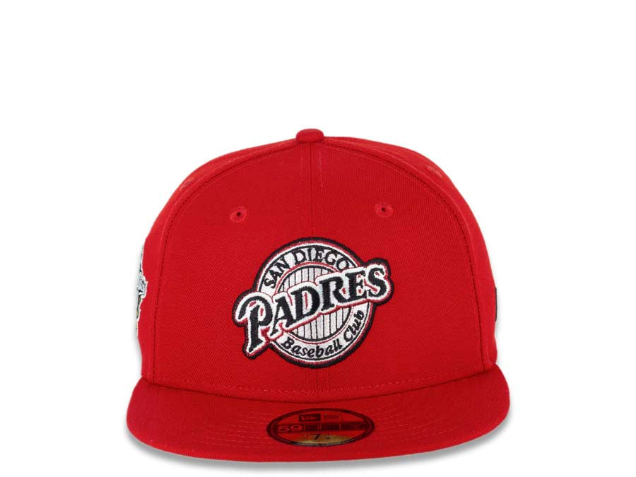 San Diego Padres New Era MLB 59FIFTY 5950 Fitted Cap Hat Red Crown/Visor Black/Cream Baseball Club Retro Logo 1998  World Series Side Patch