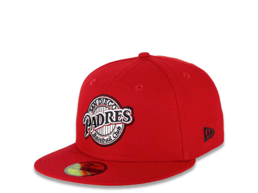 San Diego Padres New Era MLB 59FIFTY 5950 Fitted Cap Hat Red Crown/Visor Black/Cream Baseball Club Retro Logo 1998  World Series Side Patch