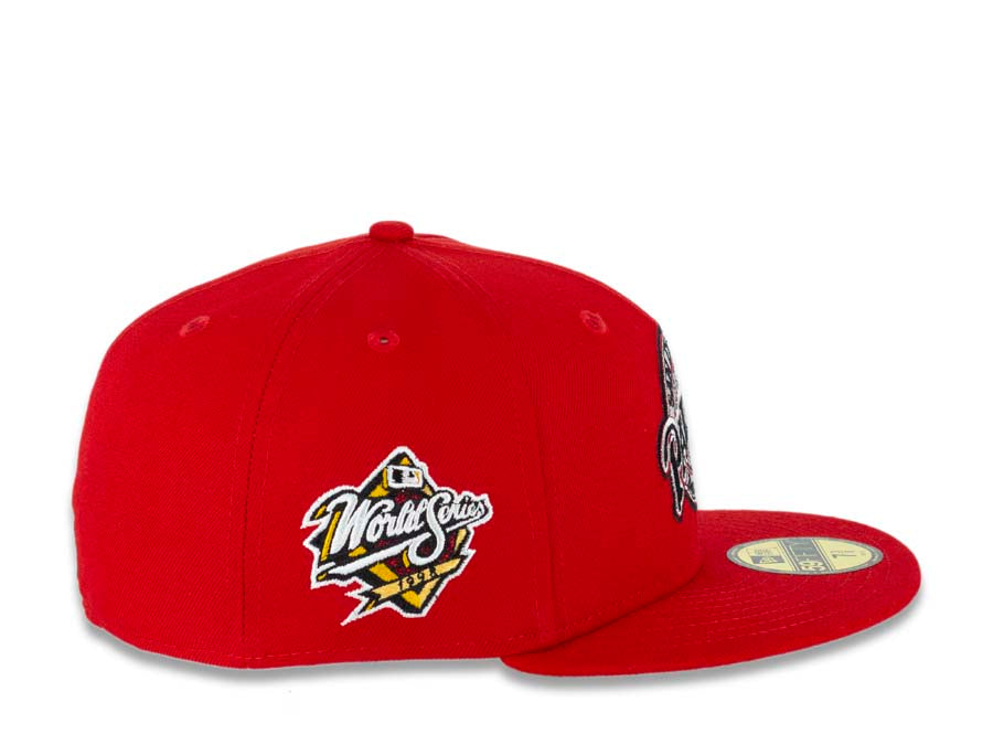 San Diego Padres New Era MLB 59FIFTY 5950 Fitted Cap Hat Red Crown/Visor Black/Cream Baseball Club Retro Logo 1998  World Series Side Patch
