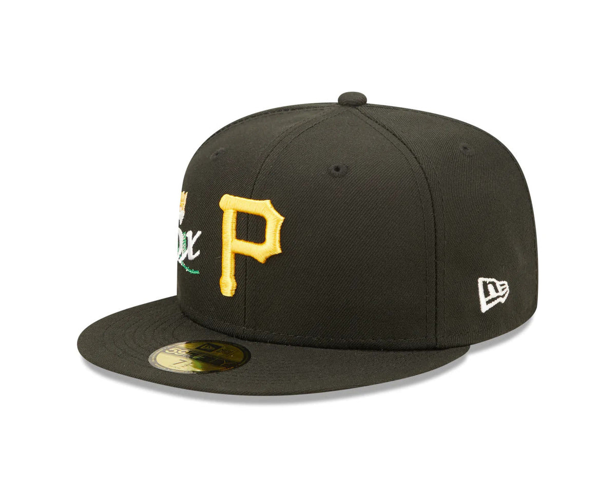 Pittsburgh Pirates New Era MLB 59FIFTY 5950 Fitted Cap Hat Black Crown/Visor Team Color Logo with 5x Crown Rose (Crown Champs)