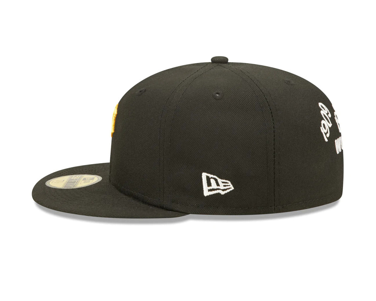 Pittsburgh Pirates New Era MLB 59FIFTY 5950 Fitted Cap Hat Black Crown/Visor Team Color Logo with 5x Crown Rose (Crown Champs)