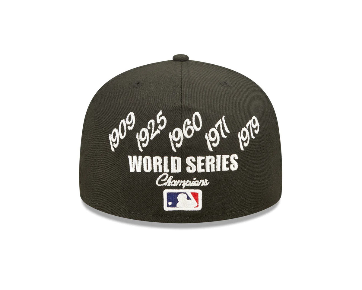 Pittsburgh Pirates New Era MLB 59FIFTY 5950 Fitted Cap Hat Black Crown/Visor Team Color Logo with 5x Crown Rose (Crown Champs)