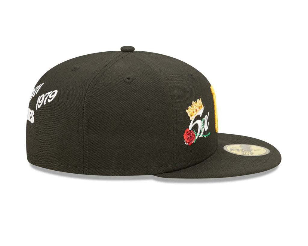 Pittsburgh Pirates New Era MLB 59FIFTY 5950 Fitted Cap Hat Black Crown/Visor Team Color Logo with 5x Crown Rose (Crown Champs)