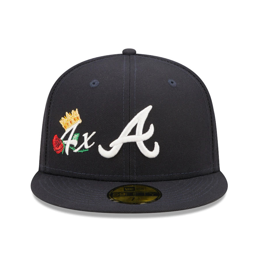 Atlanta Braves New Era MLB 59FIFTY 5950 Fitted Cap Hat Navy Crown/Visor Team Color Logo with 4x Crown Rose (Crown Champs)