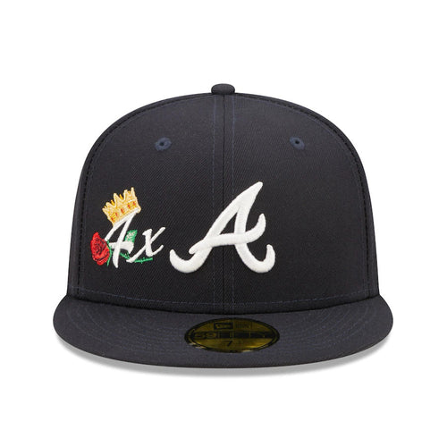 Atlanta Braves New Era MLB 59FIFTY 5950 Fitted Cap Hat Navy Crown/Visor Team Color Logo with 4x Crown Rose (Crown Champs)