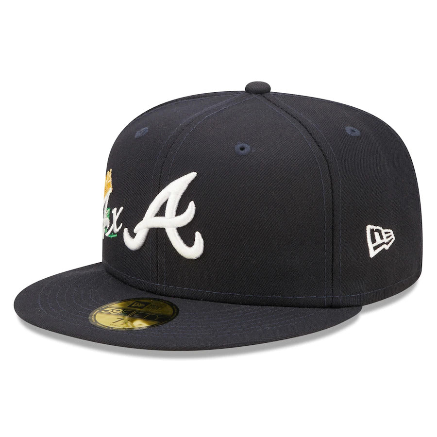Atlanta Braves New Era MLB 59FIFTY 5950 Fitted Cap Hat Navy Crown/Visor Team Color Logo with 4x Crown Rose (Crown Champs)