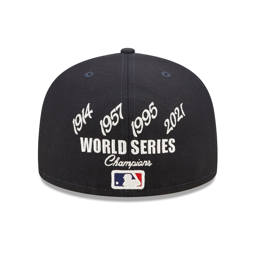 Atlanta Braves New Era MLB 59FIFTY 5950 Fitted Cap Hat Navy Crown/Visor Team Color Logo with 4x Crown Rose (Crown Champs)