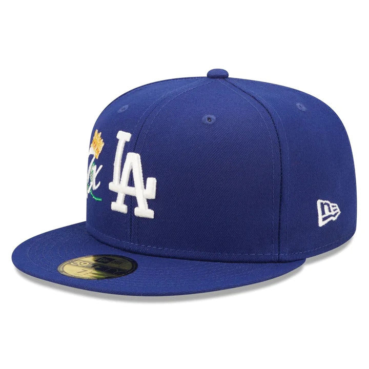 Los Angeles Dodgers New Era MLB 59FIFTY 5950 Fitted Cap Hat Royal Blue Crown/Visor Team Color Logo with 7x Crown Rose (Crown Champs)