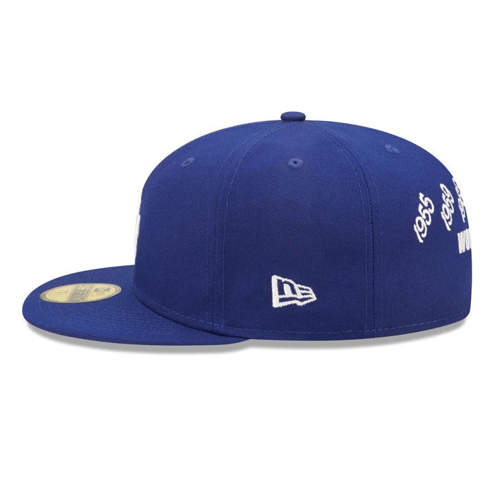 Los Angeles Dodgers New Era MLB 59FIFTY 5950 Fitted Cap Hat Royal Blue Crown/Visor Team Color Logo with 7x Crown Rose (Crown Champs)