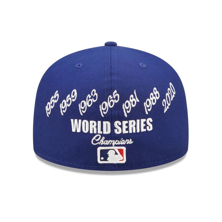 Los Angeles Dodgers New Era MLB 59FIFTY 5950 Fitted Cap Hat Royal Blue Crown/Visor Team Color Logo with 7x Crown Rose (Crown Champs)