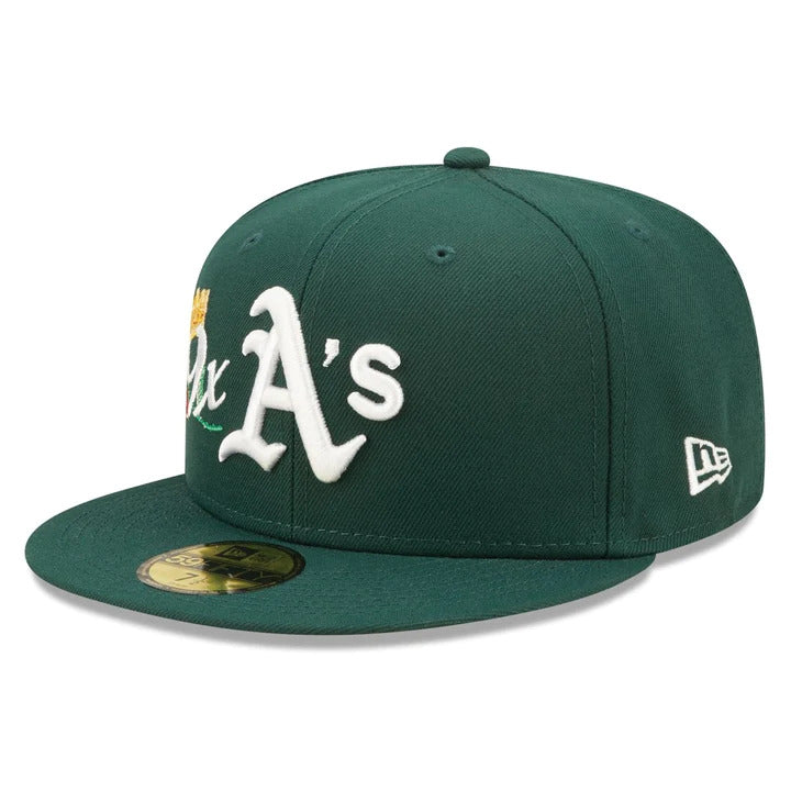 Oakland Athletics New Era MLB 59FIFTY 5950 Fitted Cap Hat Dark Green Crown/Visor Team Color Logo with 9x Crown Rose (Crown Champs)