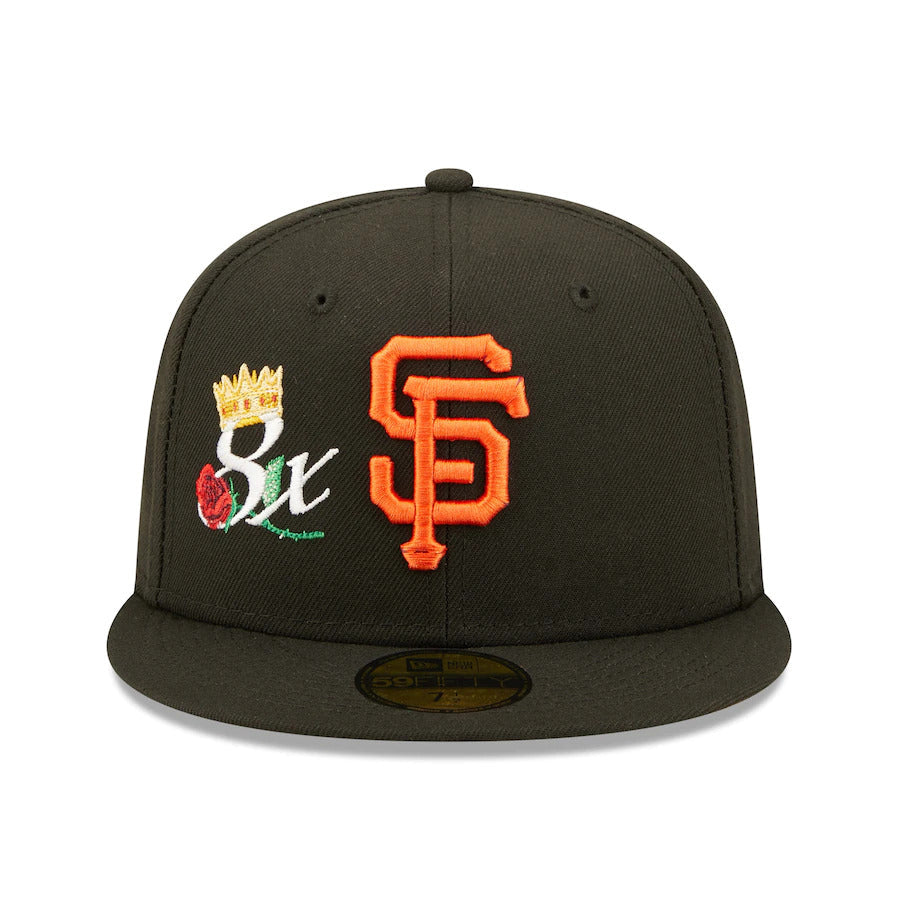 San Francisco Giants New Era MLB 59FIFTY 5950 Fitted Cap Hat Black Crown/Visor Team Color Logo with 8x Crown Rose (Crown Champs)
