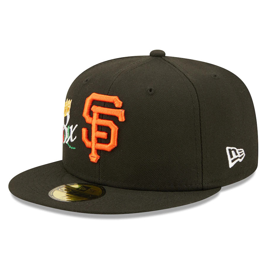 San Francisco Giants New Era MLB 59FIFTY 5950 Fitted Cap Hat Black Crown/Visor Team Color Logo with 8x Crown Rose (Crown Champs)