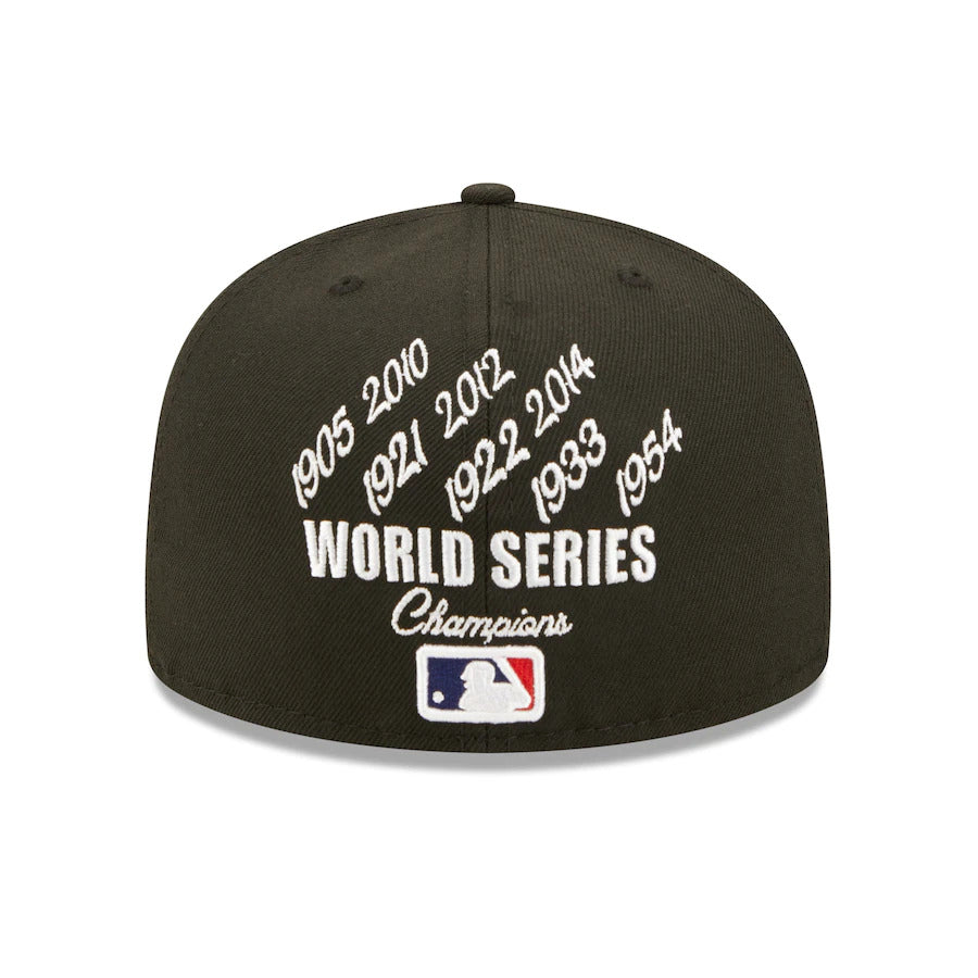 San Francisco Giants New Era MLB 59FIFTY 5950 Fitted Cap Hat Black Crown/Visor Team Color Logo with 8x Crown Rose (Crown Champs)